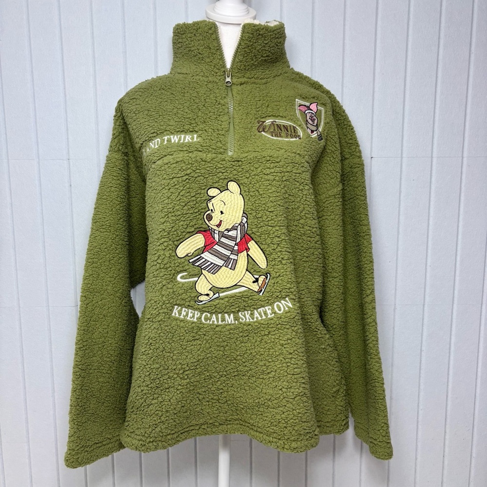 Disney Winnie the Pooh Winter Sherpa Green pullover  SIZE L